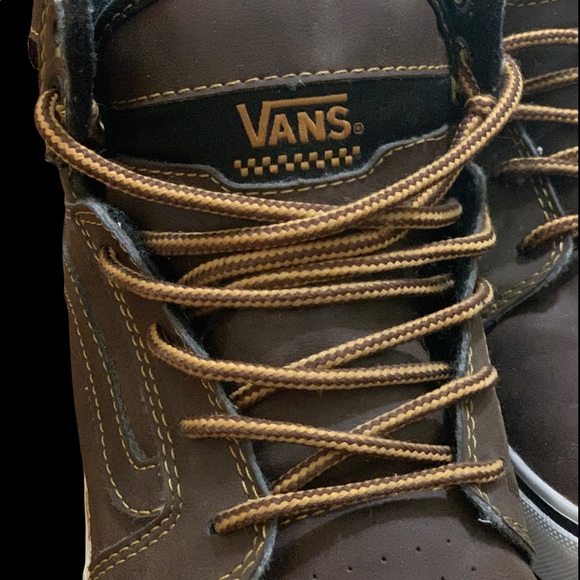 Youth Brown Leather Vans. Size 4.5. Two Tone Round Shoelaces. - Picture 3 of 5